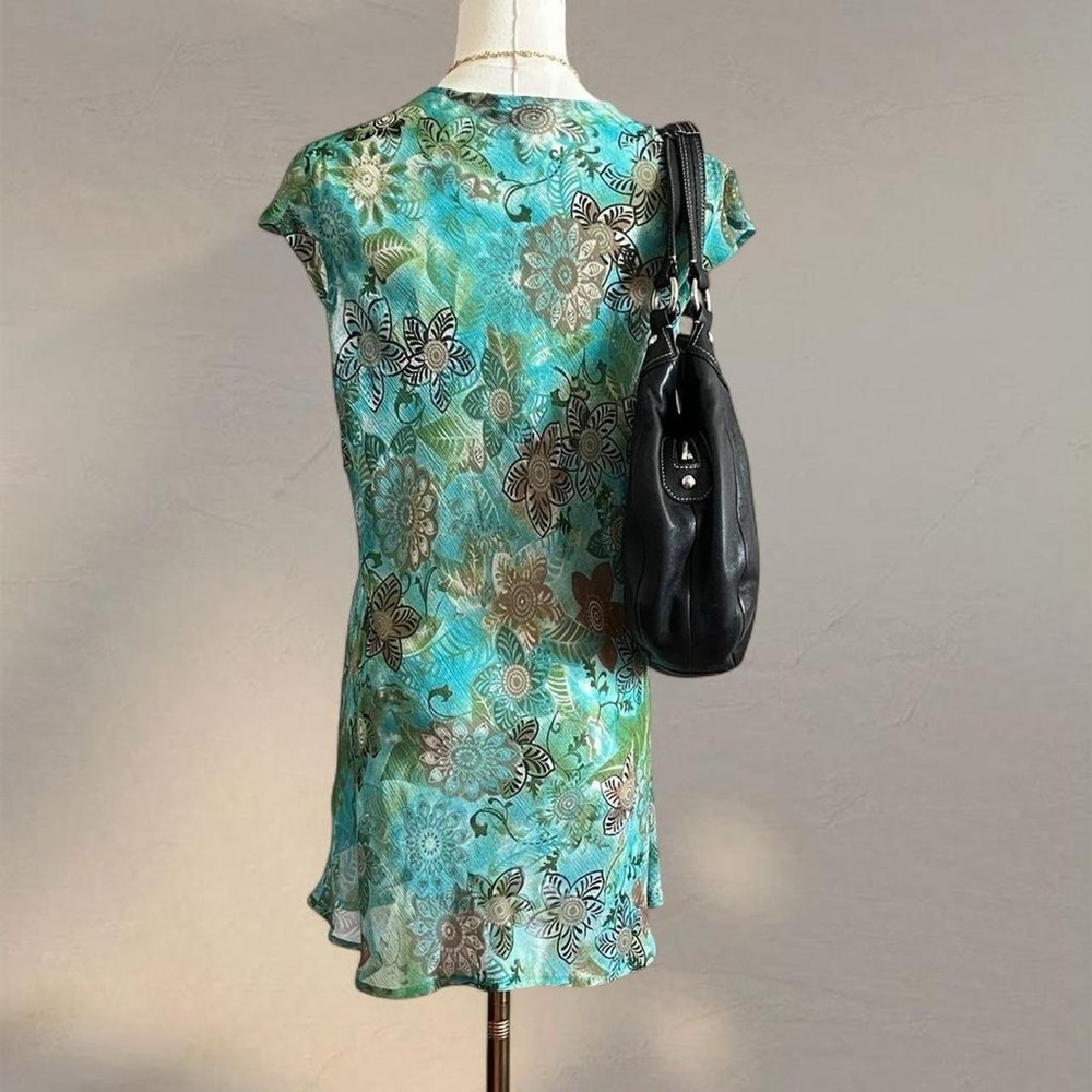 Reitman’s Floral V-Neck Turquoise Whimsical Dress - Picture 2 of 4